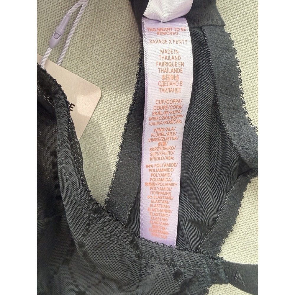 Savage X Fenty Bra Set Womens 36C Black NWT Lace Mesh Flocked Logo 2 Pack - Picture 6 of 12
